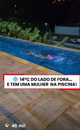 14°C lá fora. Piscina aquecida e em uso.